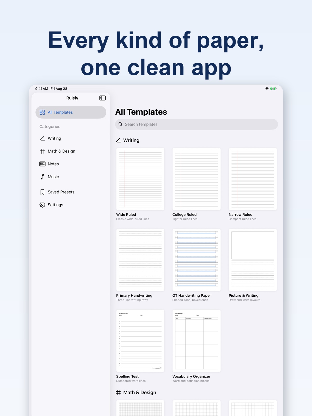 Rulely template library showing every kind of paper