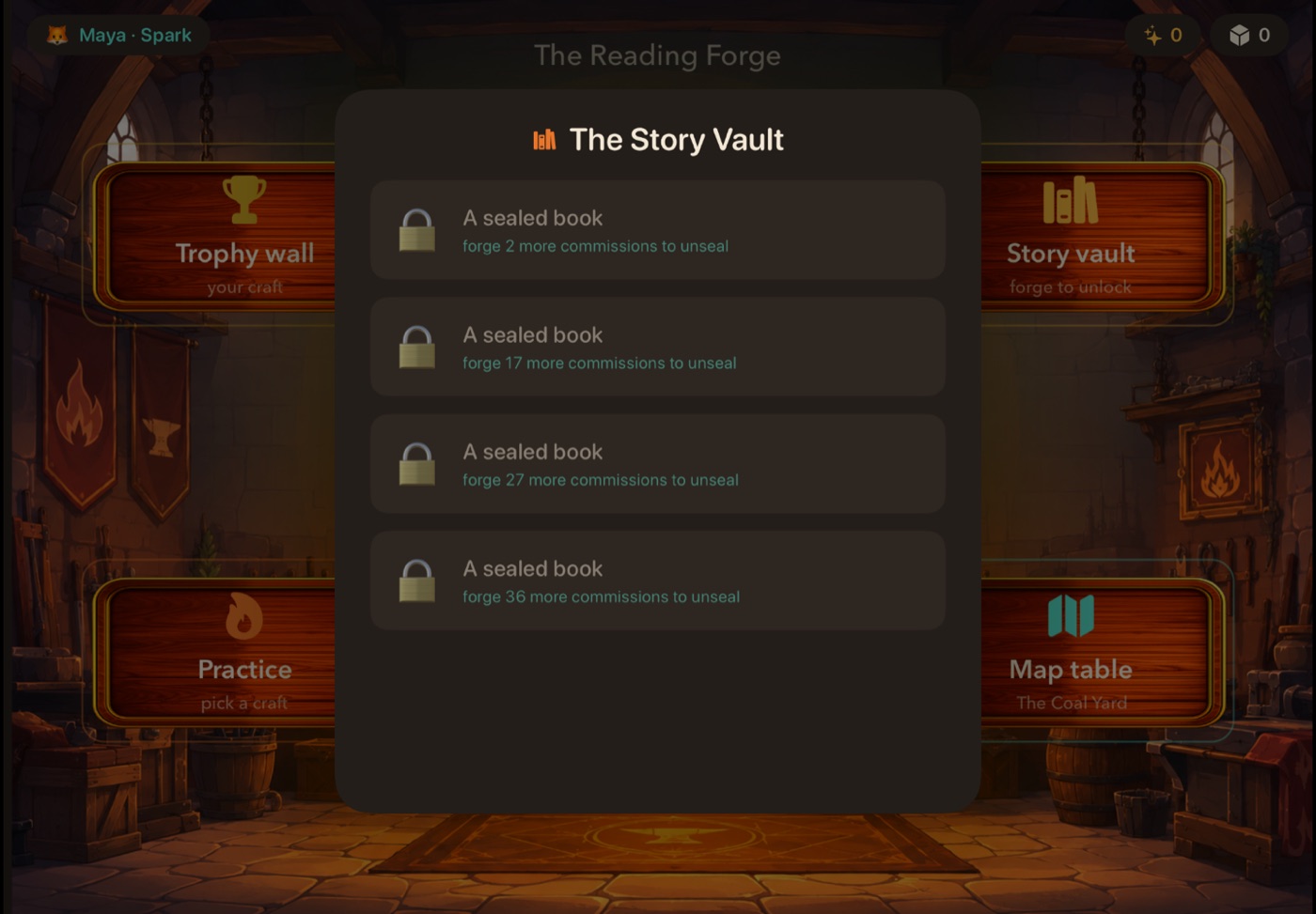 The Story Vault: decodable books that unseal as commissions are forged