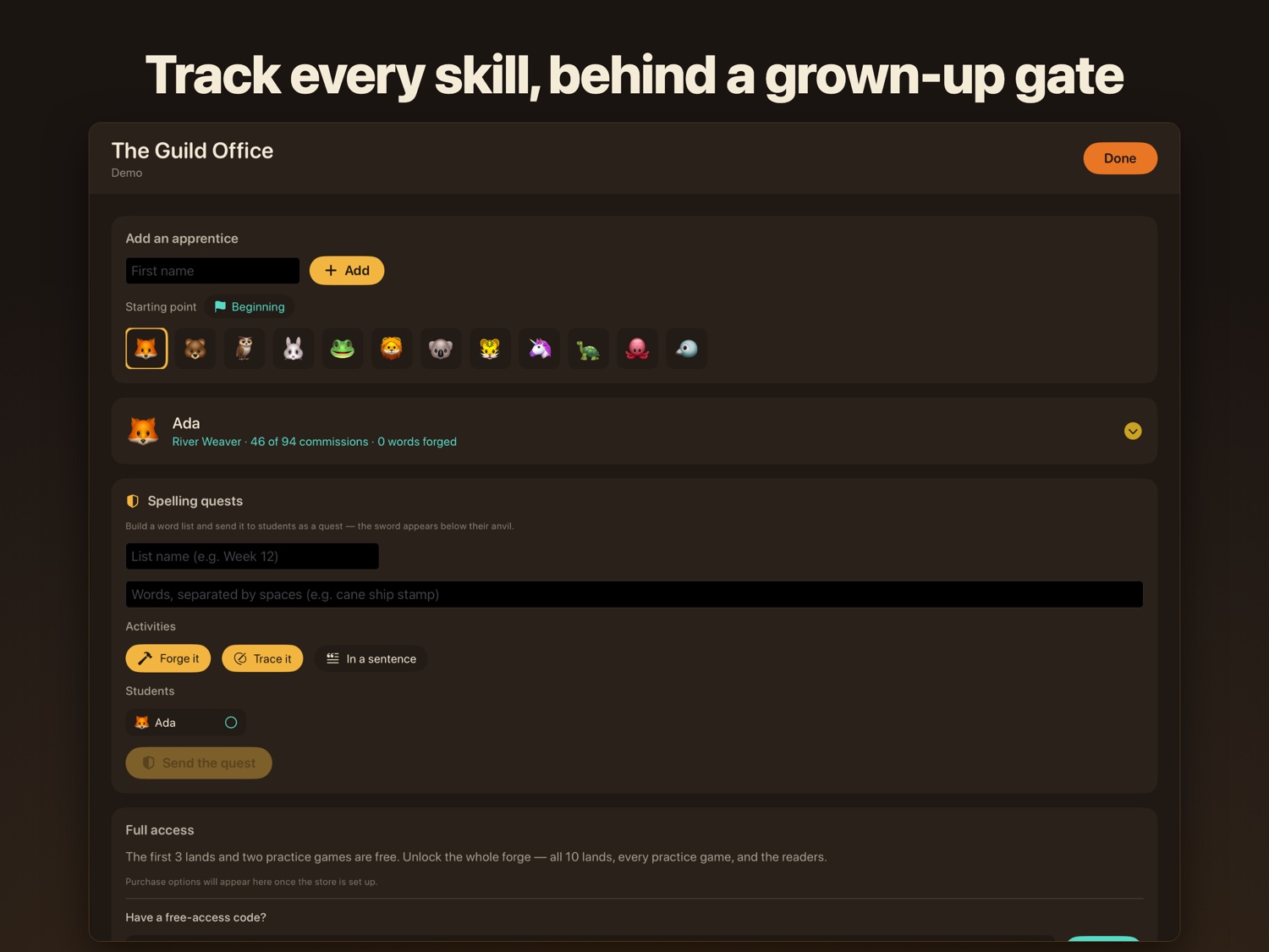 Reading Forge — the grown-up progress dashboard and reports