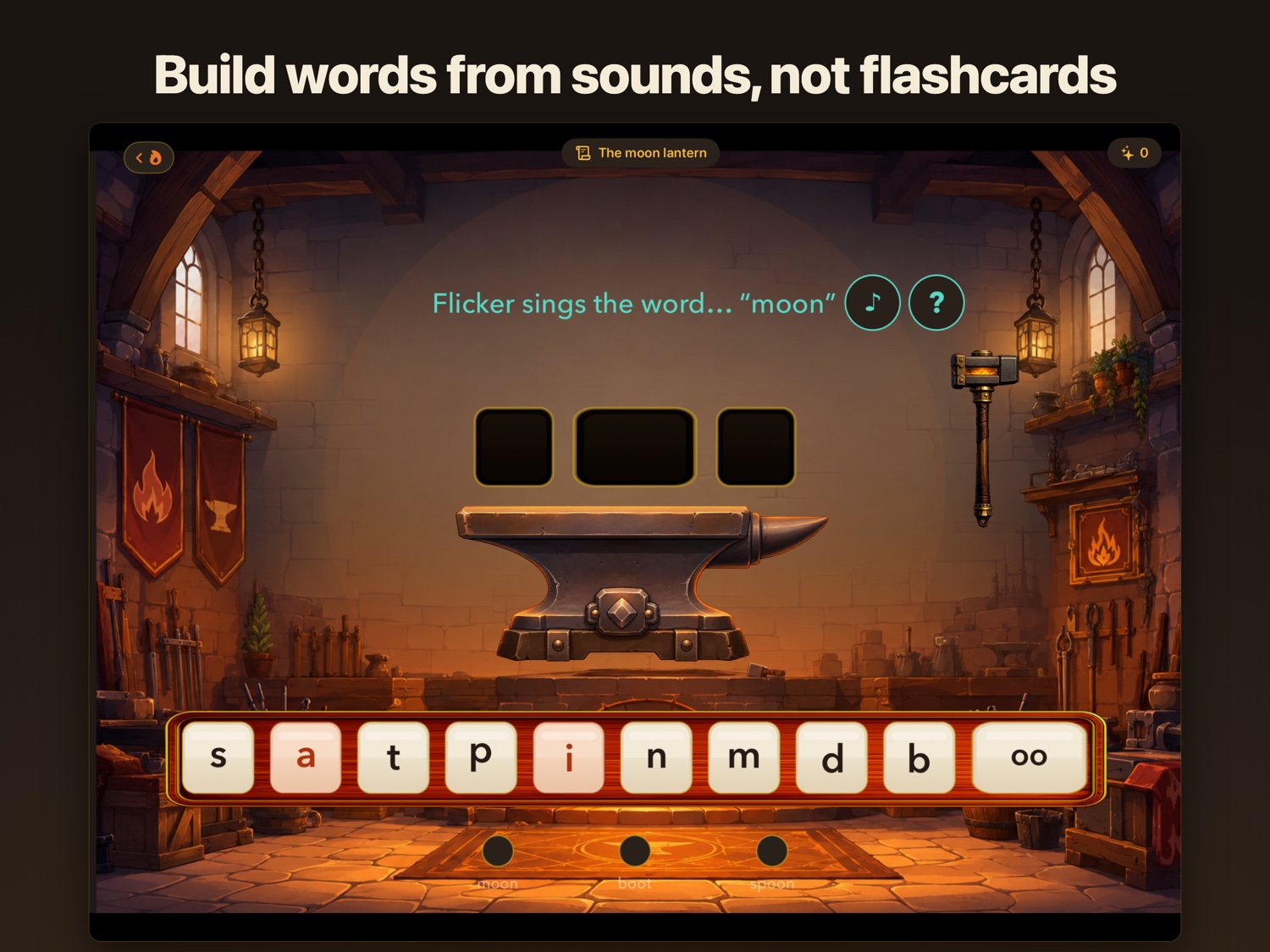 Reading Forge — building a word from its sounds on the anvil